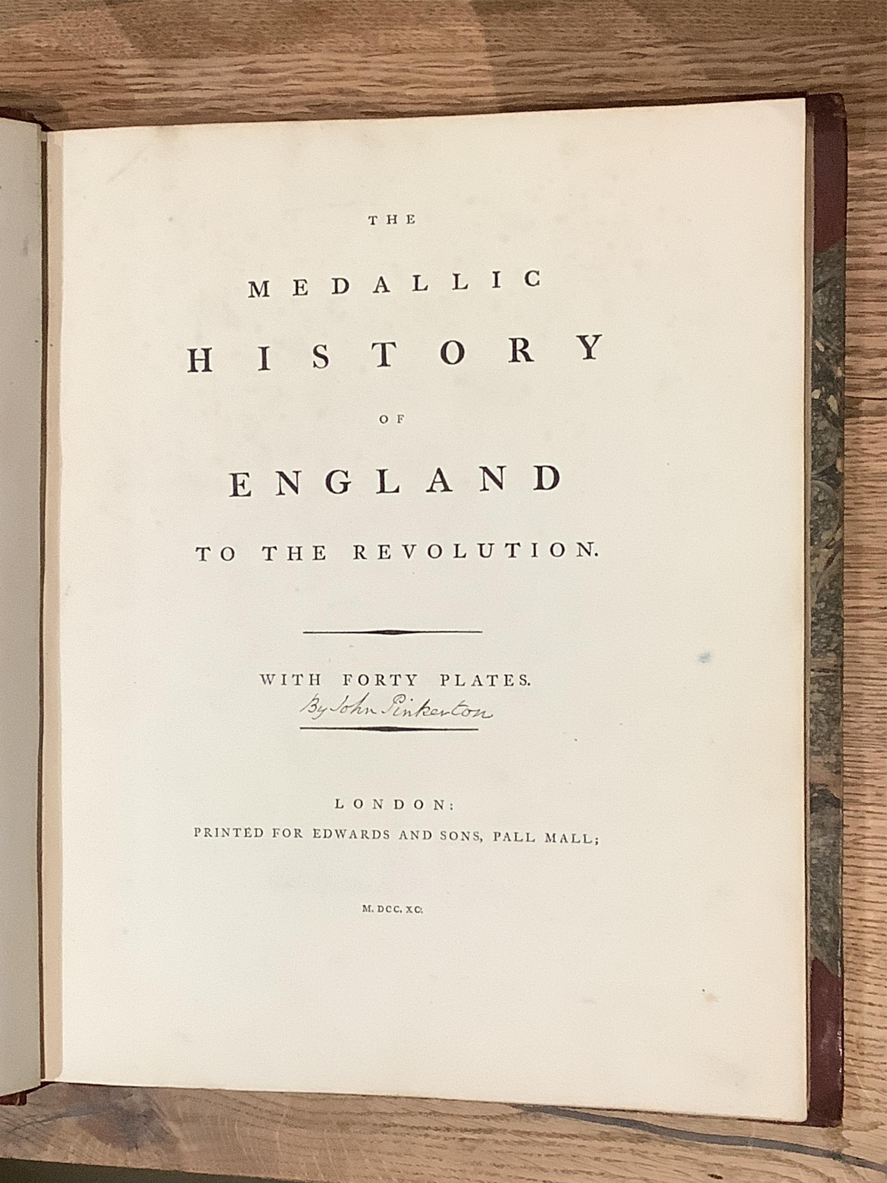 Rapin de Thoyras and Plates engraved by J S Muller for Mr Tindal's continuation of Mr Rapin's Medallic History of England, Vols III-IV Pt II in one volume 1744-47, rebound; another copy nd. incomplete but with 37 plates;